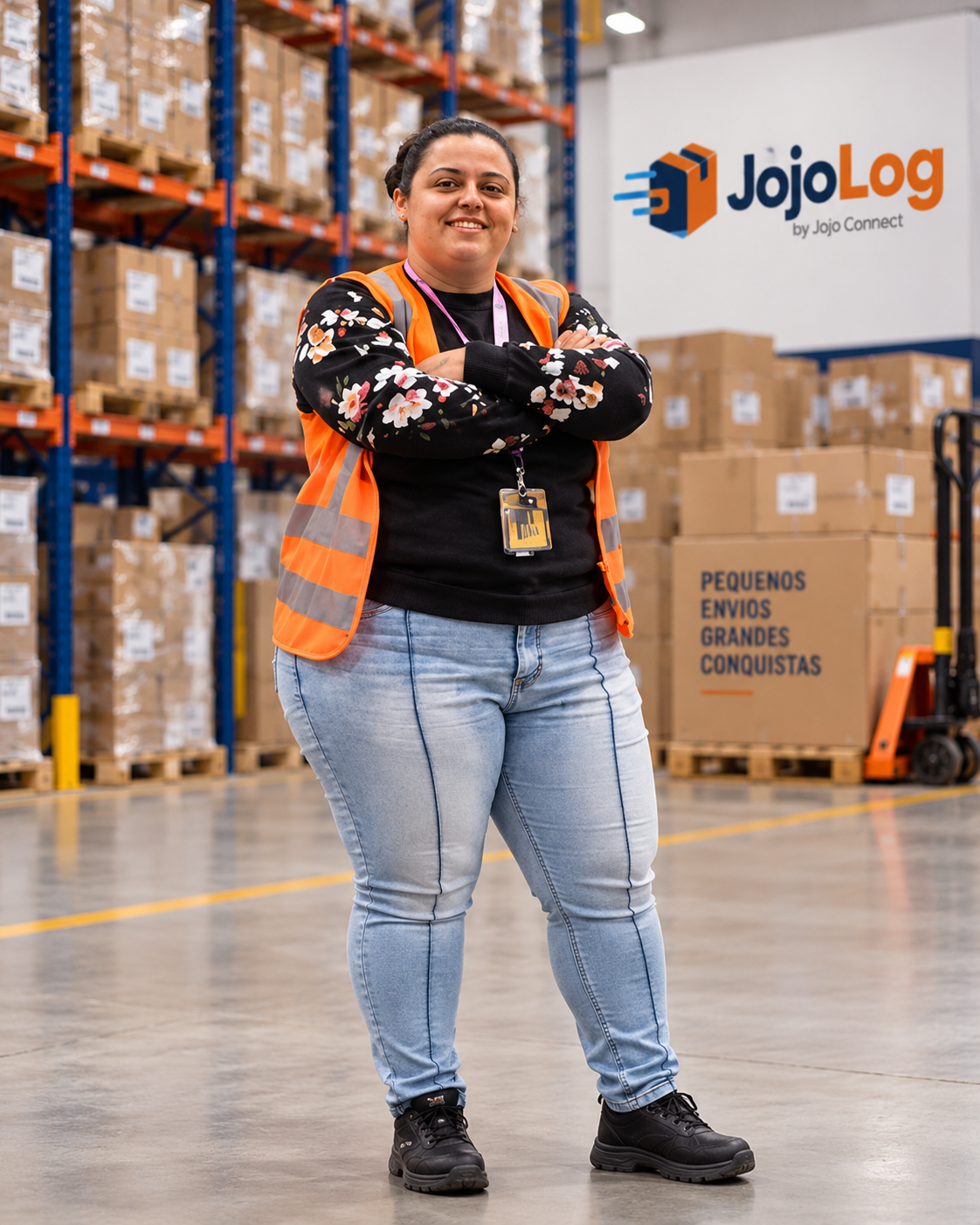 Profissional da JojoLog em ambiente de operação logística
